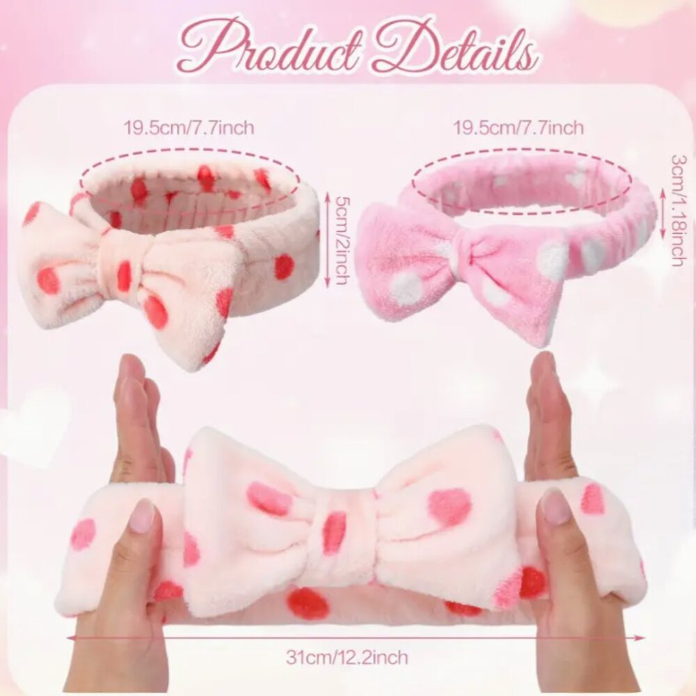 Set of 2 Cute Microfiber Spa Bow Headbands - Skincare, Makeup, Washing Face 🎀 - Picture 4 of 5